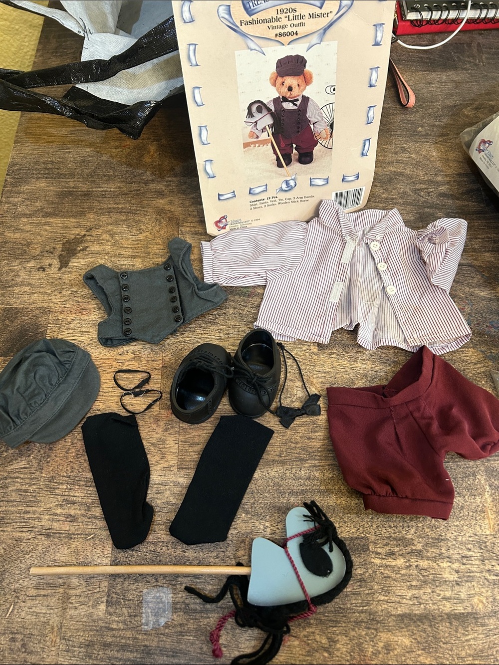 Vintage-Inspired Kids Doll Outfit Set - Maroon & Gray